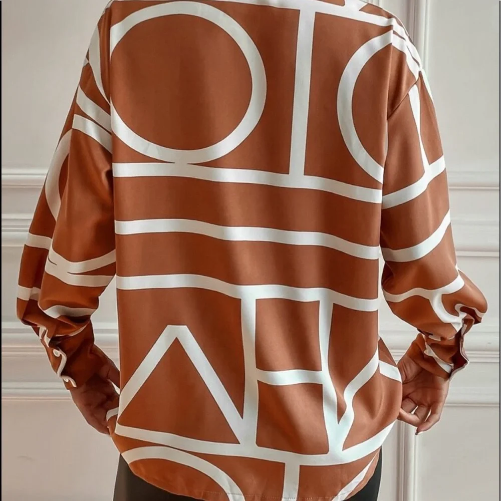 Elegant Abstract Geo Loose Relaxed Fit Print Button Down Shirt - Picture 6 of 16